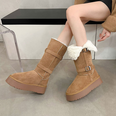 增高加绒加厚高筒东北大棉鞋子2025冬季新款厚底灰色长筒雪地靴女