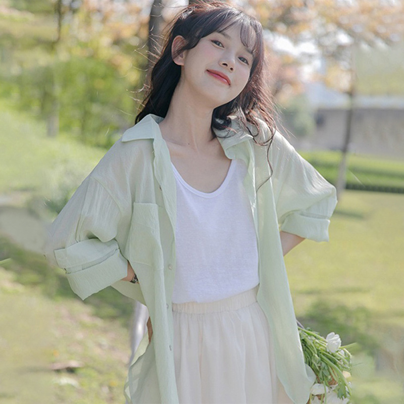 甜美雪纺衬衫防晒衣开衫薄款女吊带裙外搭罩衫夏季披肩冰丝小外套