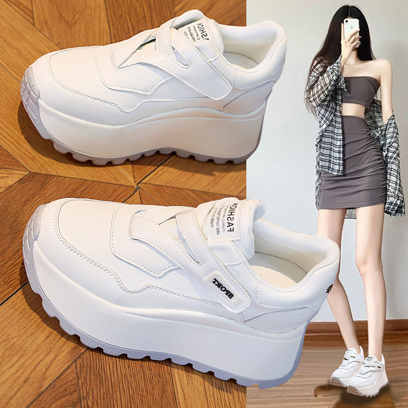 2025春季新款时尚厚底增高8cm潮流字母魔术贴百搭女士休闲运动鞋