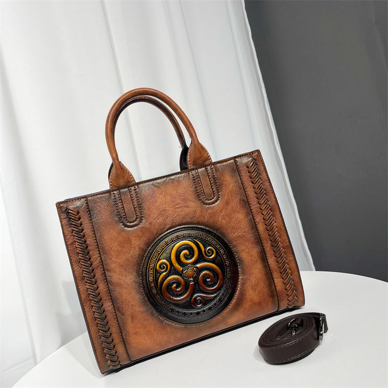 手提包时尚复古民族风彩绘手工雕花托特包简约百搭大容量斜挎包女,箱包皮具/热销女包/男包,单肩包,淘宝优惠券,粉丝福利购,淘宝优惠卷