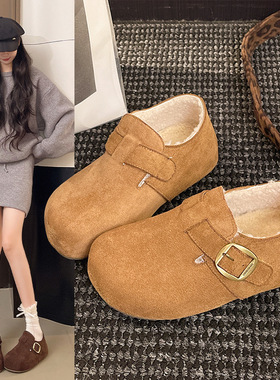 新款勃肯包跟棉鞋时尚舒适软底加棉单鞋女士欧美风一脚蹬保暖棉鞋