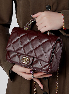 包包女士2025新款小香风金属链条菱格手提包百搭单肩斜挎中古女包