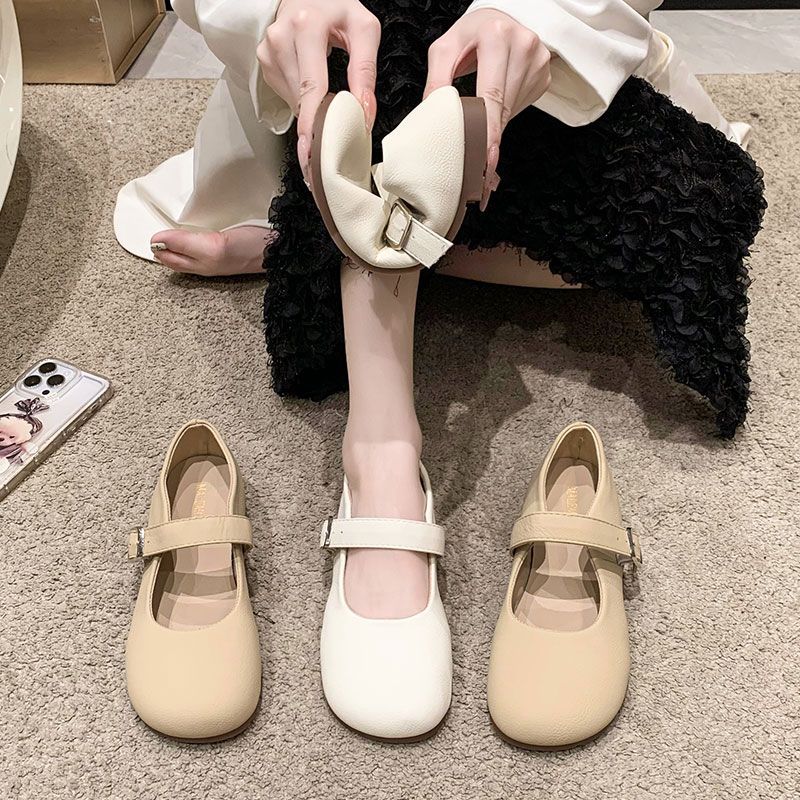 配小裙子单鞋女2022秋季新款浅口百搭玛丽珍法式复古一字扣奶奶鞋