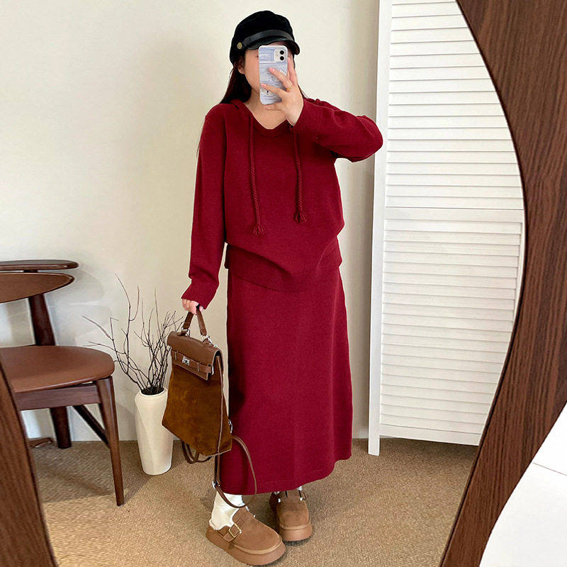 大码女装v领连帽卫衣女半裙两件套2025冬款胖mm休闲针织套装23233,女装/女士精品,时尚套装,淘宝优惠券,粉丝福利购,淘宝优惠卷