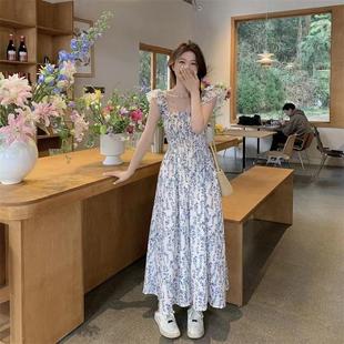 森系温柔碎花飞飞袖 裙子 连衣裙女夏季 超仙初恋甜美褶皱收腰中长款