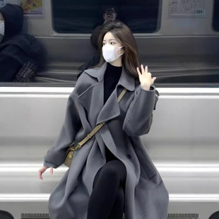 灰色呢子大衣女2025年秋冬季新款毛呢外套高级感冬天小个子中长款