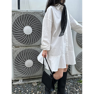 鹿西 裙3535 韩系简约翻领暗扣休闲连衣裙女下摆鱼尾拼接衬衫