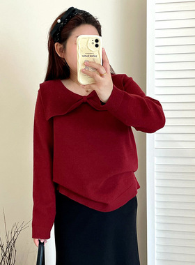 大码女装减龄甜美蝴蝶结领毛衣2025秋冬胖mm宽松气质针织衫23261