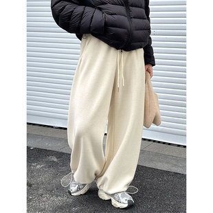 基础百搭运动休闲裤 女秋冬季 2145 韩系高腰加绒抽绳束脚卫裤 鹿西