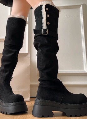 复古高筒女士雪地靴秋冬季时尚东北加厚加绒棉鞋保暖休闲长筒靴女