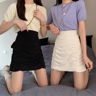 清凉褶皱纯色小短裙女新款 夏季 辣妹炸街简约百搭包臀ins潮半身裙
