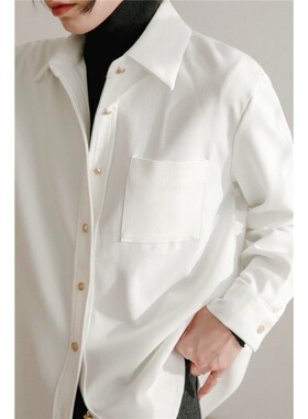 实拍2023秋冬白色长袖衬衫女宽松叠穿加厚保暖灯芯绒斜纹磨毛衬衣