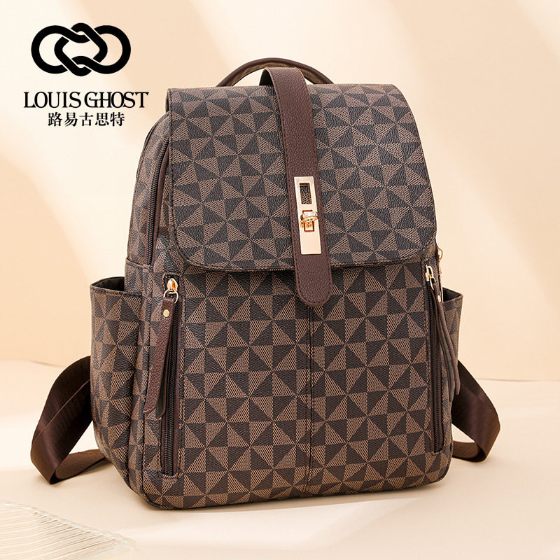 双肩包女2025新款复古休闲老花大容量书包背包印花时尚潮流行大包,箱包皮具/热销女包/男包,双肩背包,淘宝优惠券,粉丝福利购,淘宝优惠卷