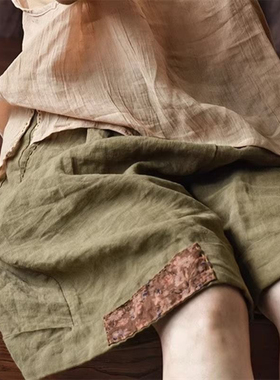 棉麻夏季薄款高腰休闲裤短裤百搭亚麻五分裤裤子女宽松大码直筒裤