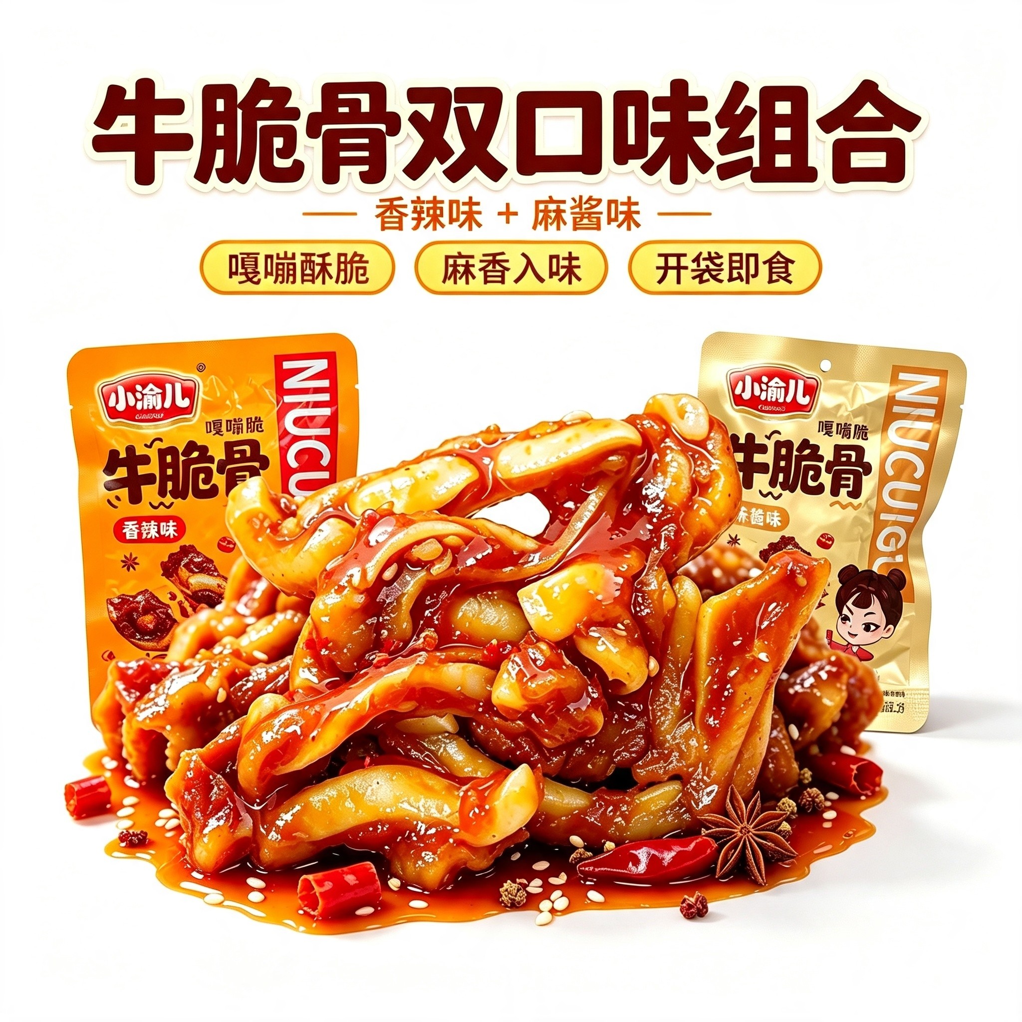 小渝儿牛脆骨牛软骨小包装有骨有肉麻酱味香辣味充饥解馋小零食品