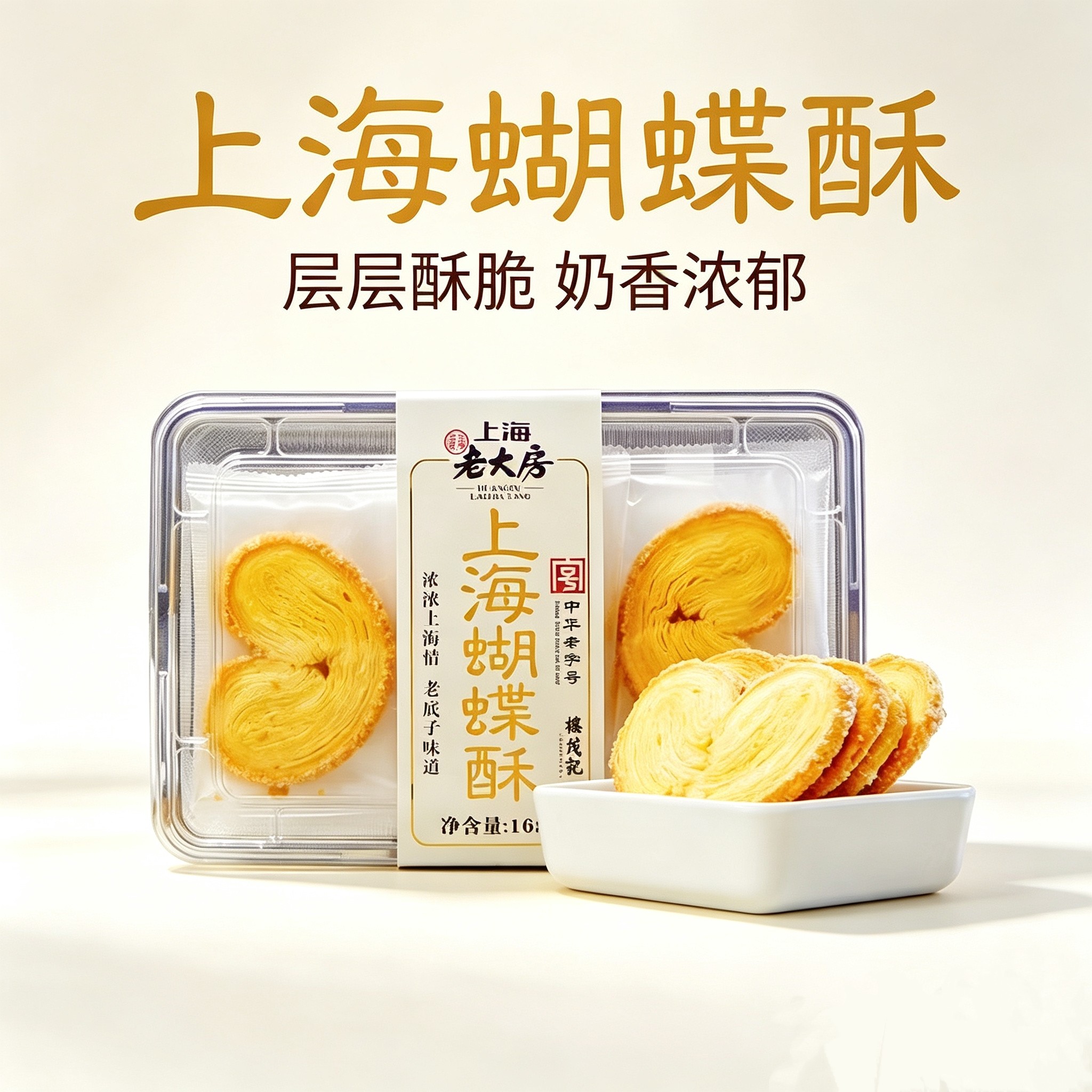 上海老大房上海蝴蝶酥168g传统糕点酥脆中华老字号点心零食伴手礼