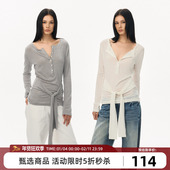 休闲简约半开襟V领长袖 Goosfir 原创设计新款 T恤绑带显瘦内搭上衣