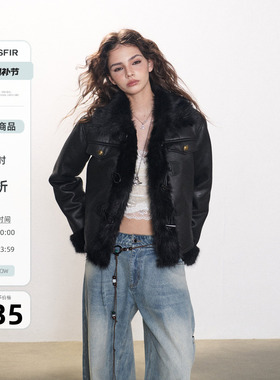 Goosfir 原创设计做旧复古时尚皮毛一体外套秋冬款保暖短款皮夹克