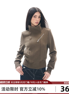 Goosfir 原创棕绿高立领修身短款夹克外套设计感小众休闲拉链外衣