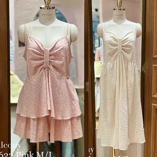 BALCONY韩国睡衣女2024夏新款纯棉甜美性感V领吊带短裤家居服睡裙