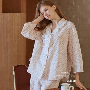 ULLALA韩国乌拉拉睡衣女2026春纯棉薄款碎花七分袖长裤家居服套装