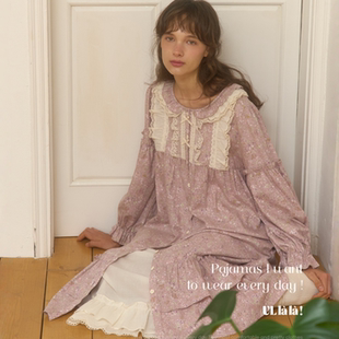 ULLALA韩国乌拉拉睡裙女2025秋冬磨毛棉甜美碎花公主风长袖家居裙