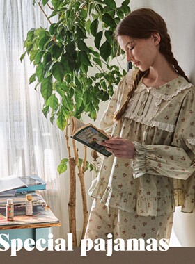 ULLALA女纯棉甜美碎花家居服睡裙
