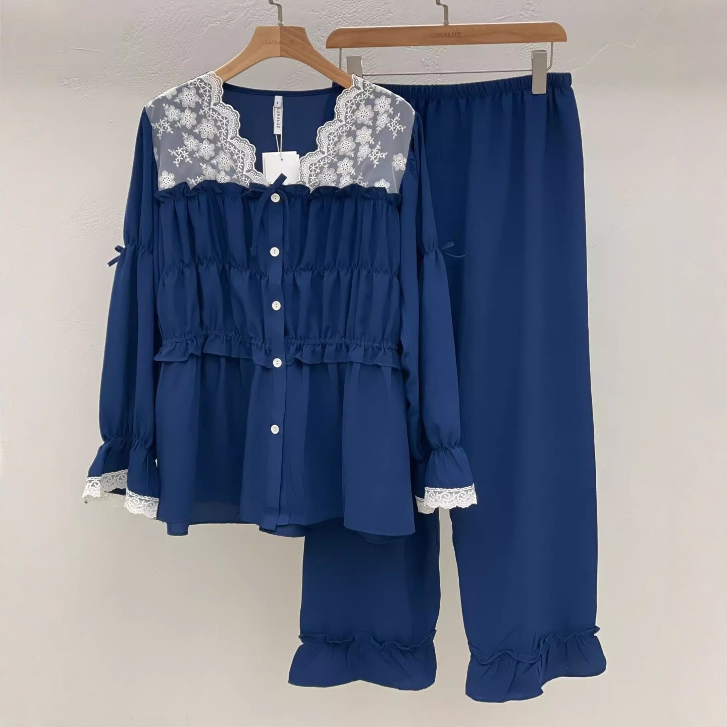 LUNALUZ韩国甜美长袖家居服睡裙