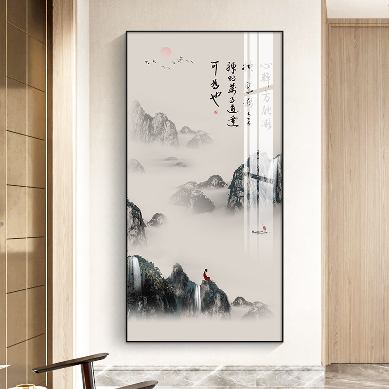 速发国装玄关户饰画新中式客厅走廊装饰挂画山水画中入风过道水墨