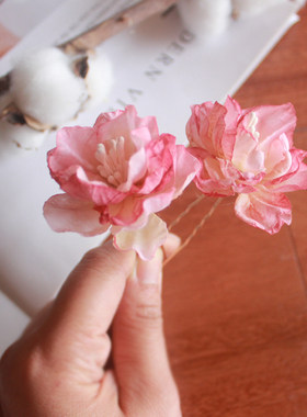花朵u钗古风簪子唐风对夹绢花