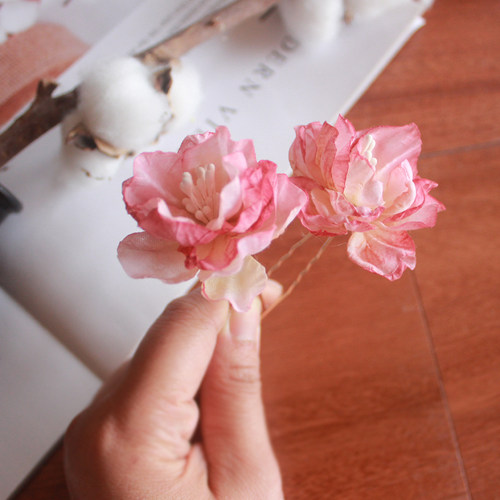 花朵u钗古风簪子唐风对夹绢花