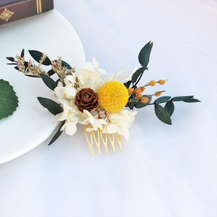 森系干花永生花发梳天然保鲜花头饰新娘发饰写真度假头花婚礼套装