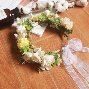 ins森林系花朵新娘花环头饰度假配饰婚纱摄影写真绿植婚礼发饰