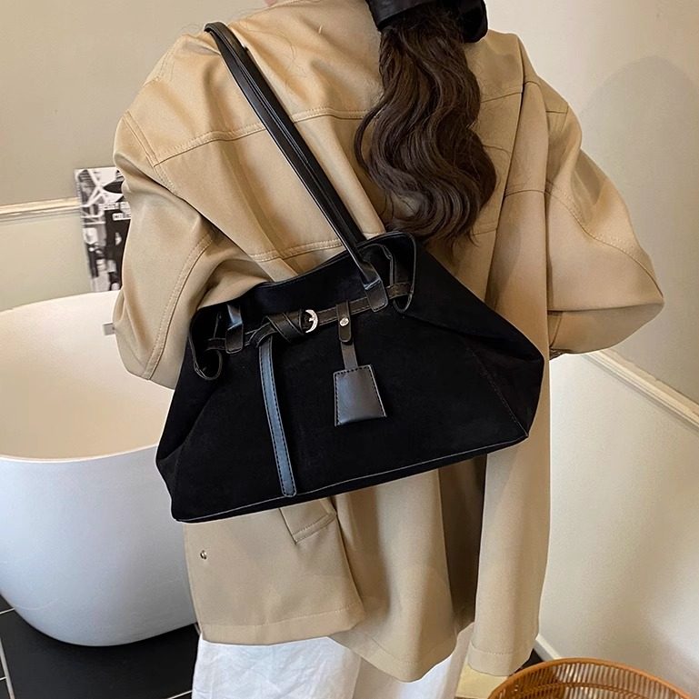 简约复古麂皮绒包包2025新款通勤百搭单肩包大容量女士手提托特包