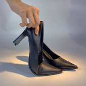 工作鞋 皮鞋 女黑色职业气质久站不累脚软底上班粗跟浅口高跟鞋 正装