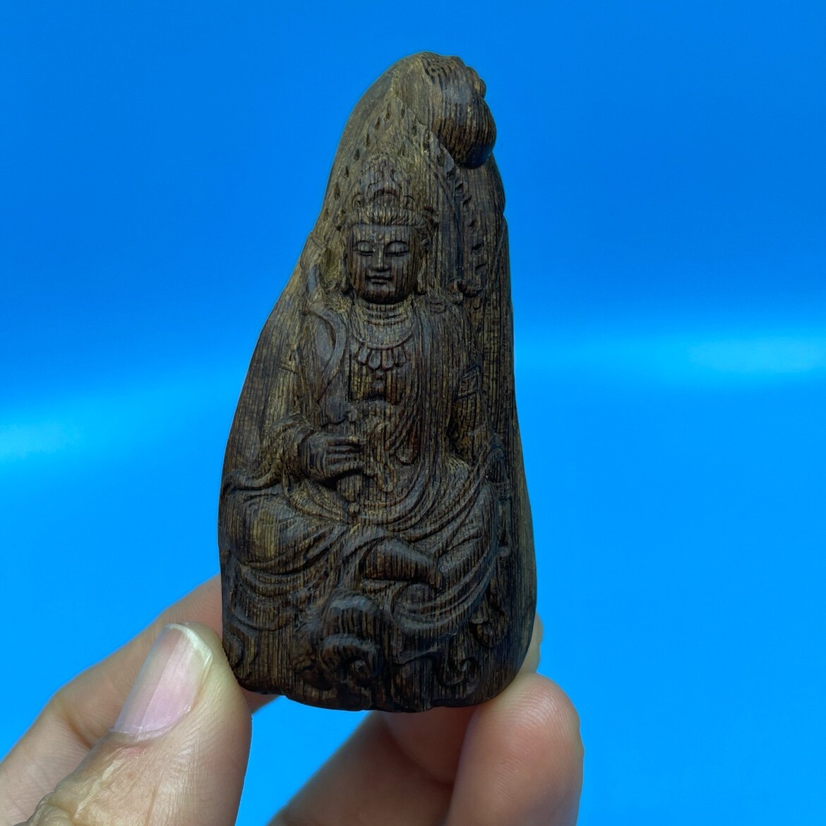 沉水级越南芽庄黑棋【文殊菩萨】天然正品沉香吊坠挂件重19.5克