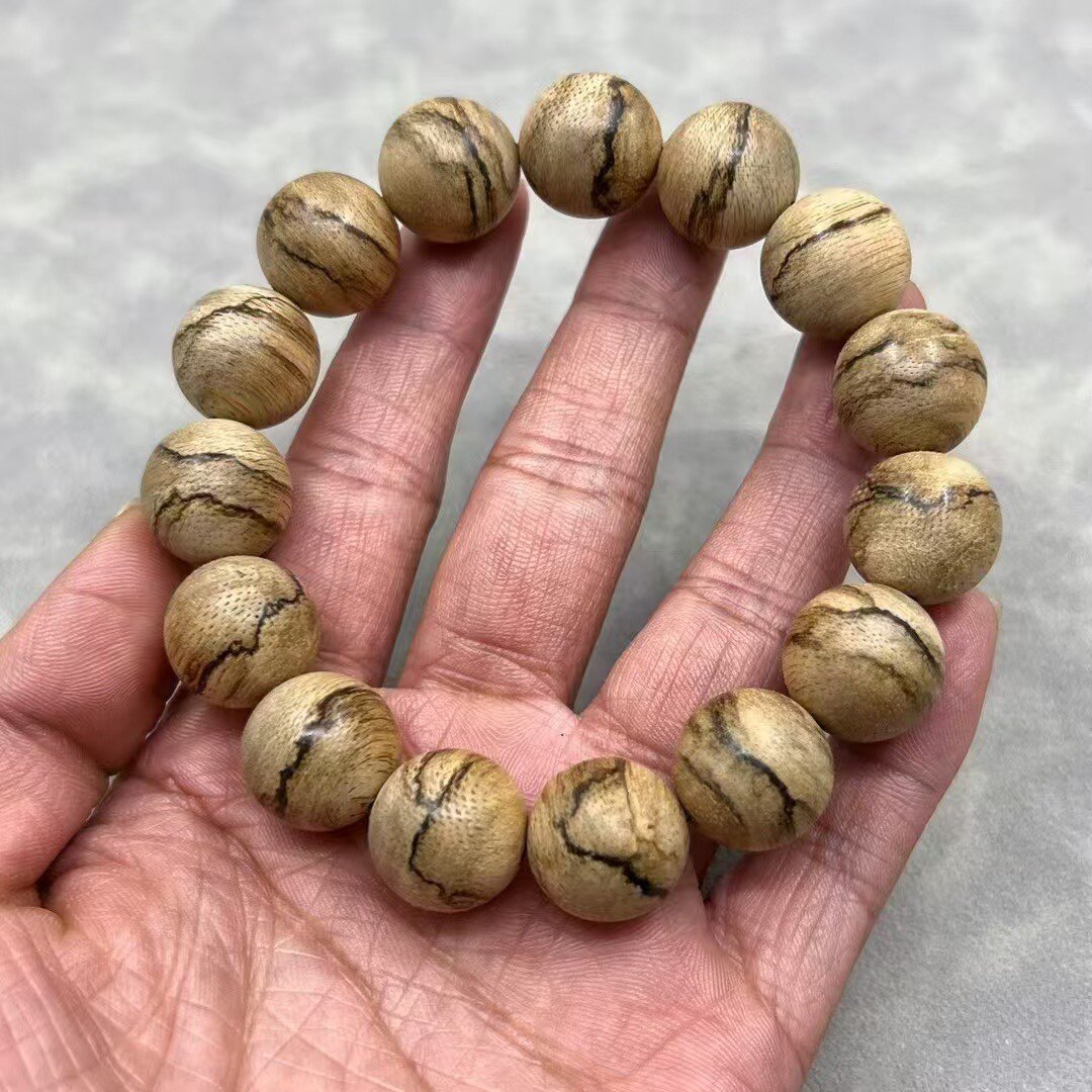 达拉干虎斑纹天然沉香佛珠手串标准15MM15颗重15克乳香蜜甜带凉