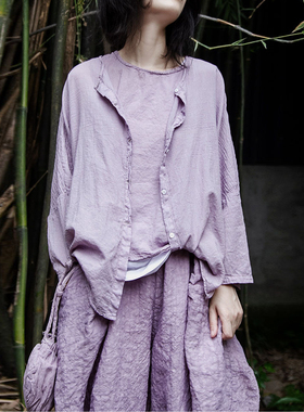 山千念壹夏季原创薄透亲肤显瘦外披高密棉复古质感文艺防晒开衫女