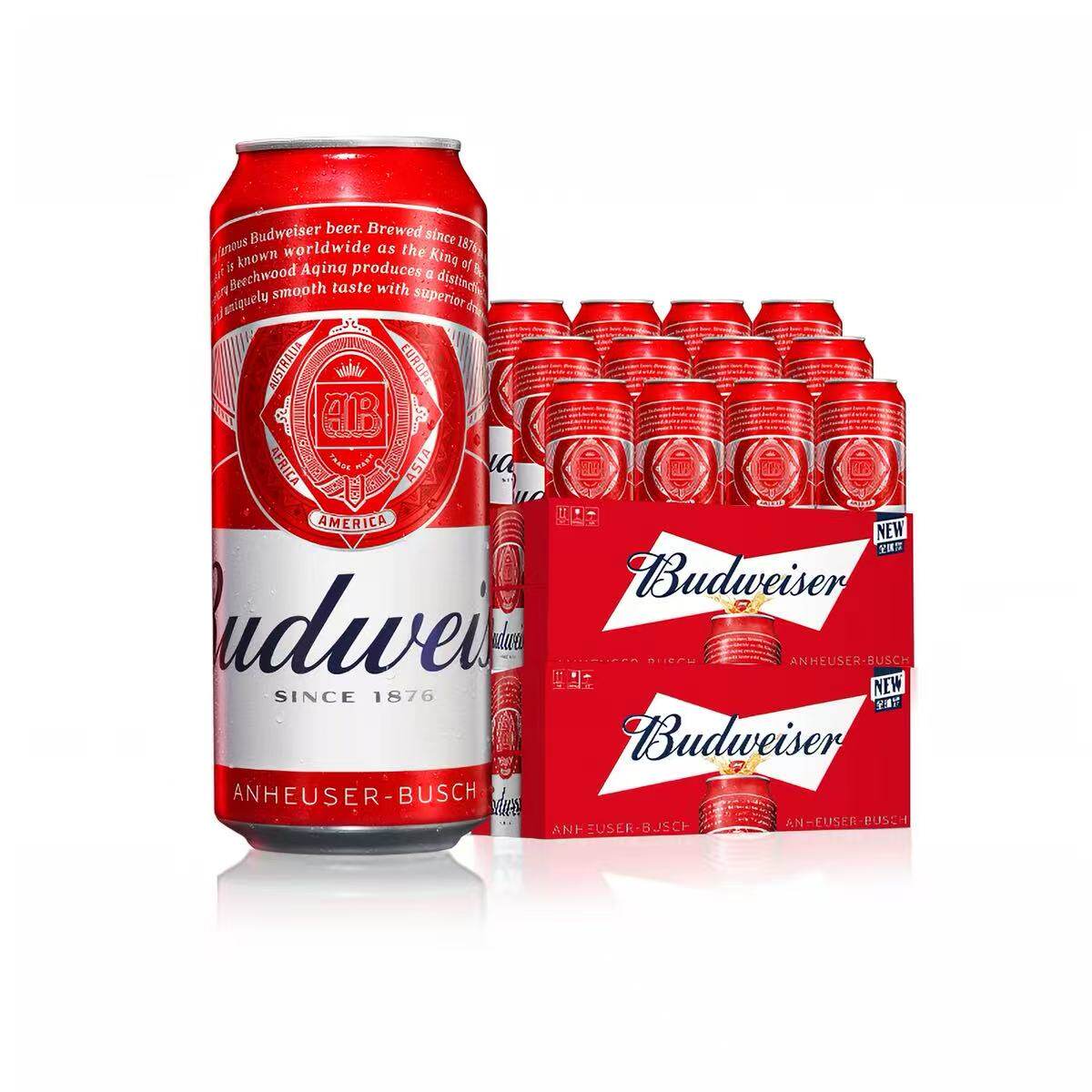 Budweiser百威啤酒552ml*12/24罐整箱批发经典红罐清爽酒精听装