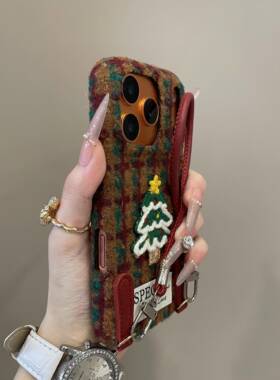 创意撞色格纹刺绣圣诞树适用iPhone17promax手机壳15新款17pro网红女款13创意全包防摔16pro超好看17保护套