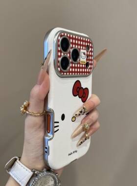 可爱KT猫蝴蝶结表情适用iPhone17promax手机壳15新款17pro网红女款13创意全包防摔16pro超好看17保护套