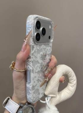 复古蕾丝花朵爱心水钻适用iPhone17promax手机壳15新款17pro网红女款13创意全包防摔16pro超好看17保护套