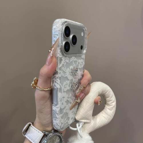 复古蕾丝花朵爱心水钻适用iPhone17promax手机壳15新款17pro网红女款13创意全包防摔16pro超好看17保护套