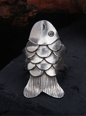 泰国手工银鲤鱼开口戒指