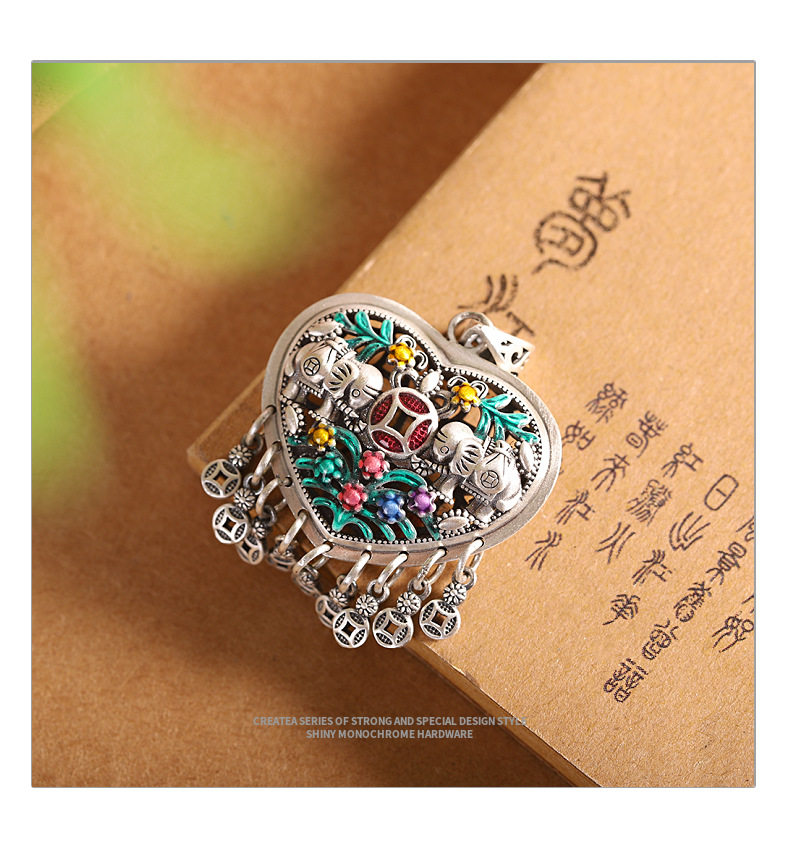 s925纯银滴胶滴油工艺爱心双象小象吊坠复古小花钱币大象挂件坠子