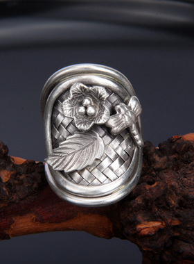 编织蜻蜓戒指泰国手工银民族风