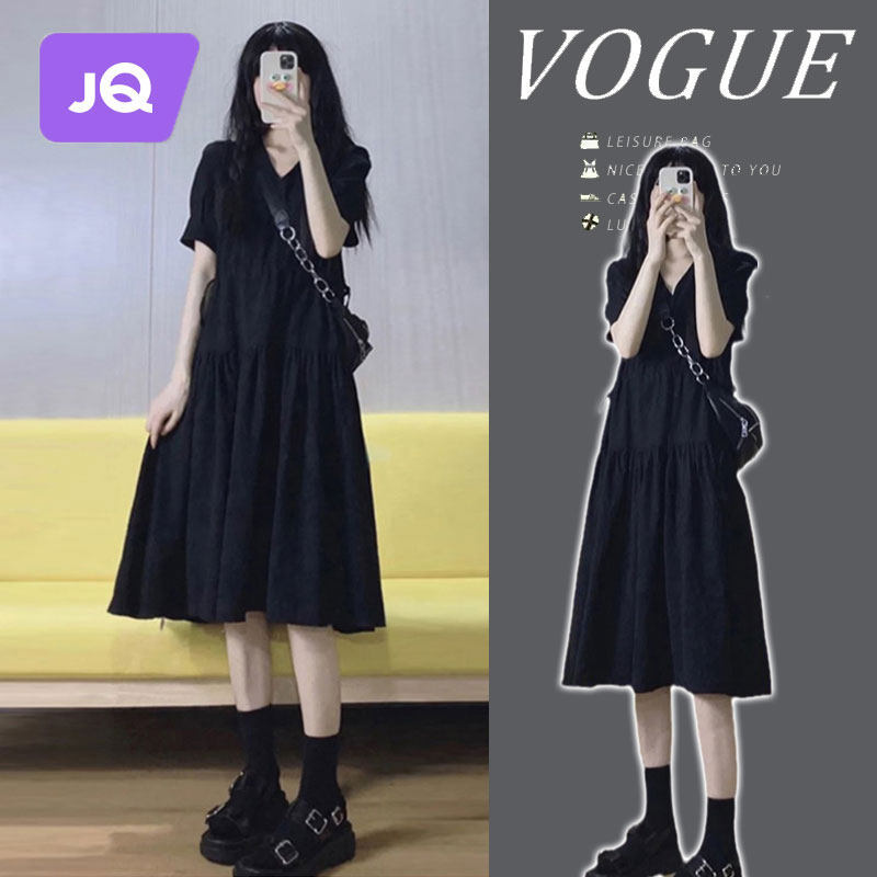 JINGQI PREGNANT WOMAN SUMMER DRESS DRESS HEPBURN STYLE LITTLE BLACK DRESS FRENCH TEMPERAMENT KOREAN VERSION OF THE MATERNITY SKIRT SUMMER MATERNITY DRESS