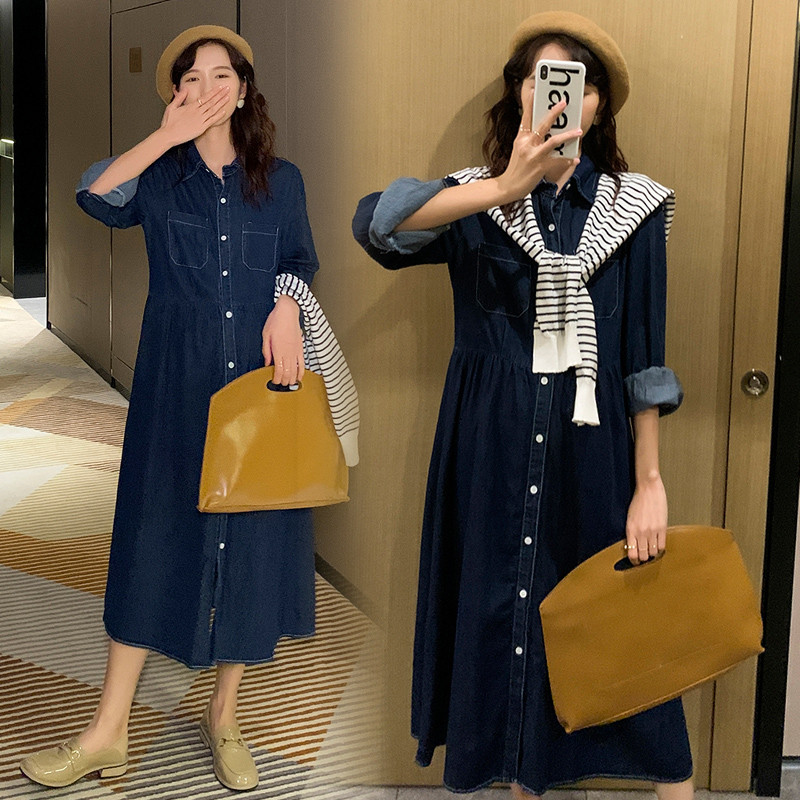 JINGQI MATERNITY CLOTHES SPRING AND AUTUMN 2023 NEW FASHION DENIM NURSING DRESSES FASHIONABLE FOREIGN LOOSE PLUS SIZE SPRING DRESSES