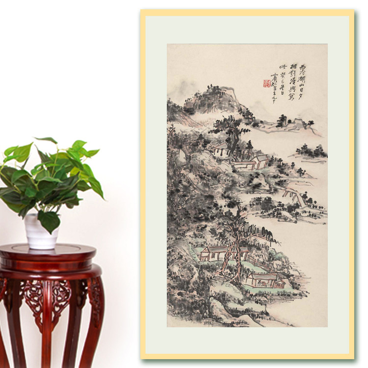 黄宾虹山水画作品西湖风光国画装饰画现代中式西泠湖山图画芯