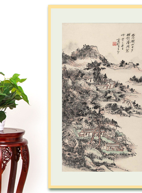 黄宾虹山水画作品西湖风光国画装饰画现代中式西泠湖山图画芯